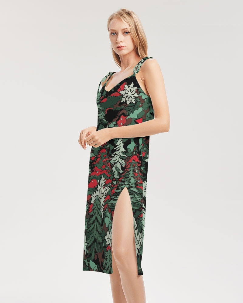Tis The Seasoning Camo Women's Tie Strap Split Dress