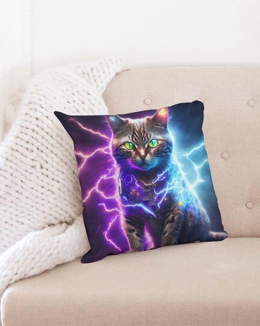 Neon Cat Throw Pillow Case 18"x18"