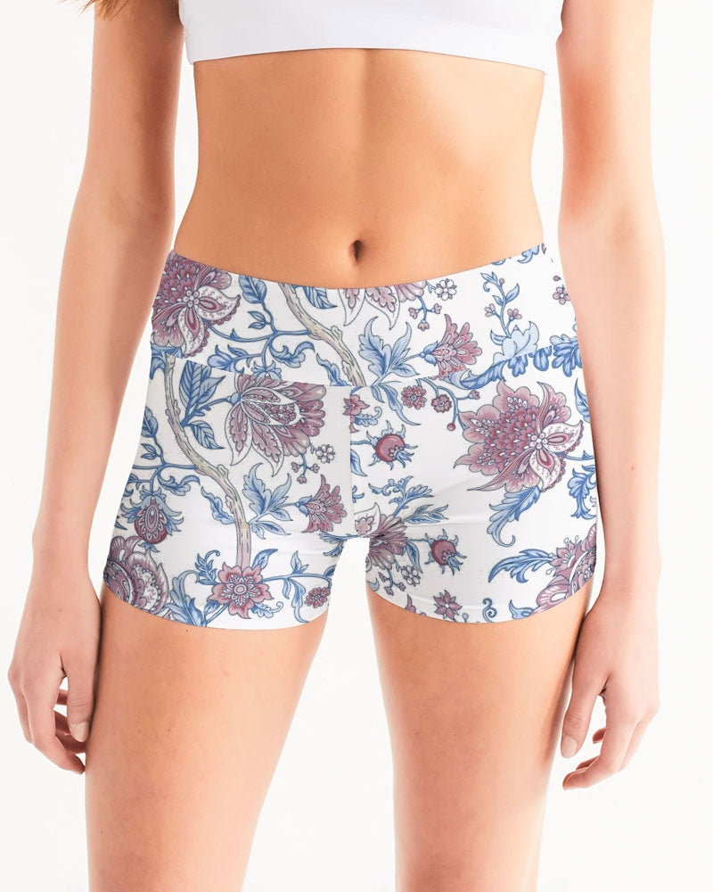 JACOBEAN FLORAL Women's Mid-Rise Yoga Shorts